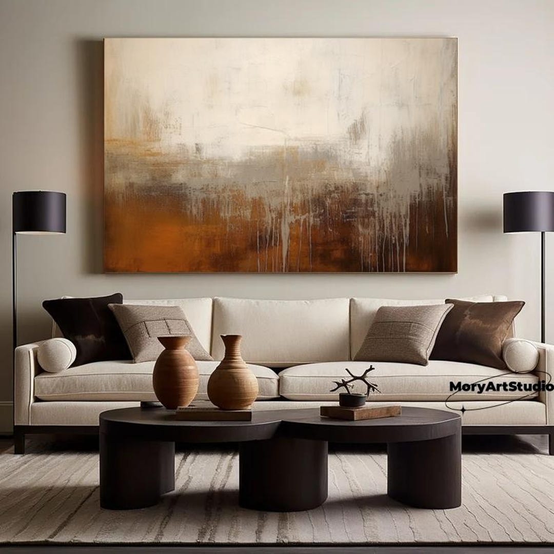 Large Abstract Brown Textured Painting Modern Beige Oil Painting on ...