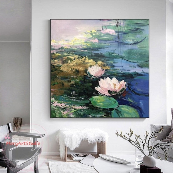 Claude Monet painting Water lilies oil paintings on canvas art texture ...