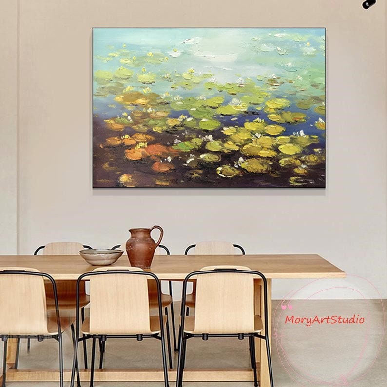 Lotus Flower Paintings on Canvas Water Lilies Oil Painting Modern ...
