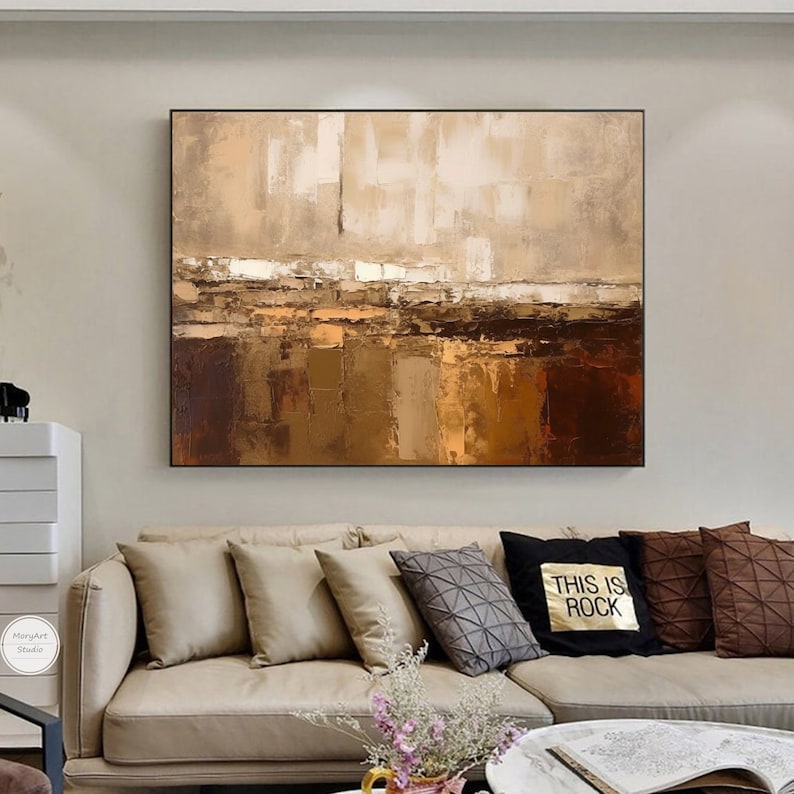 Brown Minimalist Painting Brown Abstract Wall Art Beige Acrylic ...