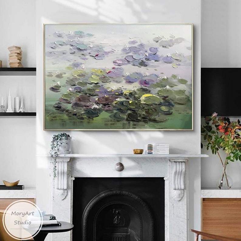 Original Floral Painting Claude Monet Art Lotus Painting Monet Water Lilies Monet Canvas Oil Painting Impressionism Art Office Wall Decor