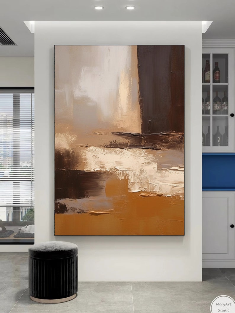 Original Brown Abstract Texture Painting Modern Orange Wall Art ...