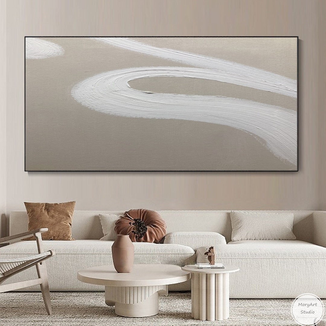 Large Beige Minimalist Texture Painting Large Sofa Wall Canvas Art ...