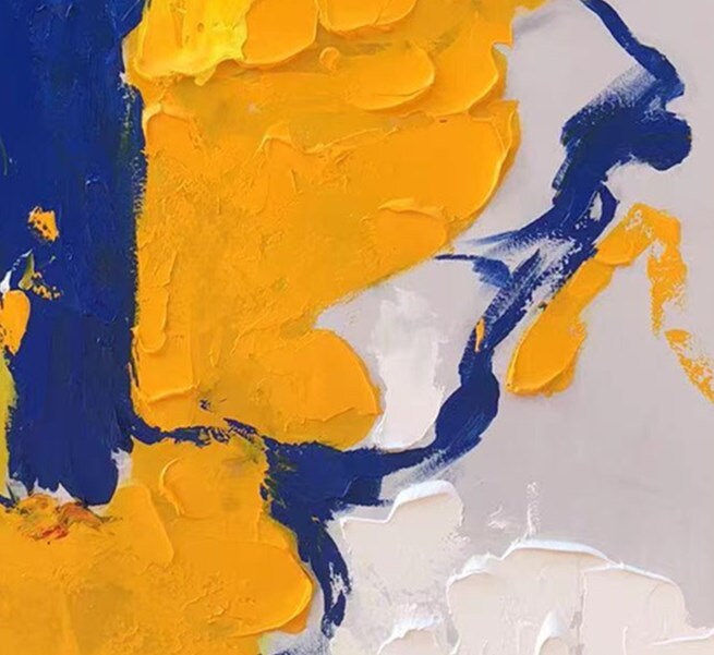 Yellow and Blue Abstract Oil Painting Large Abstract Modern White Wall ...