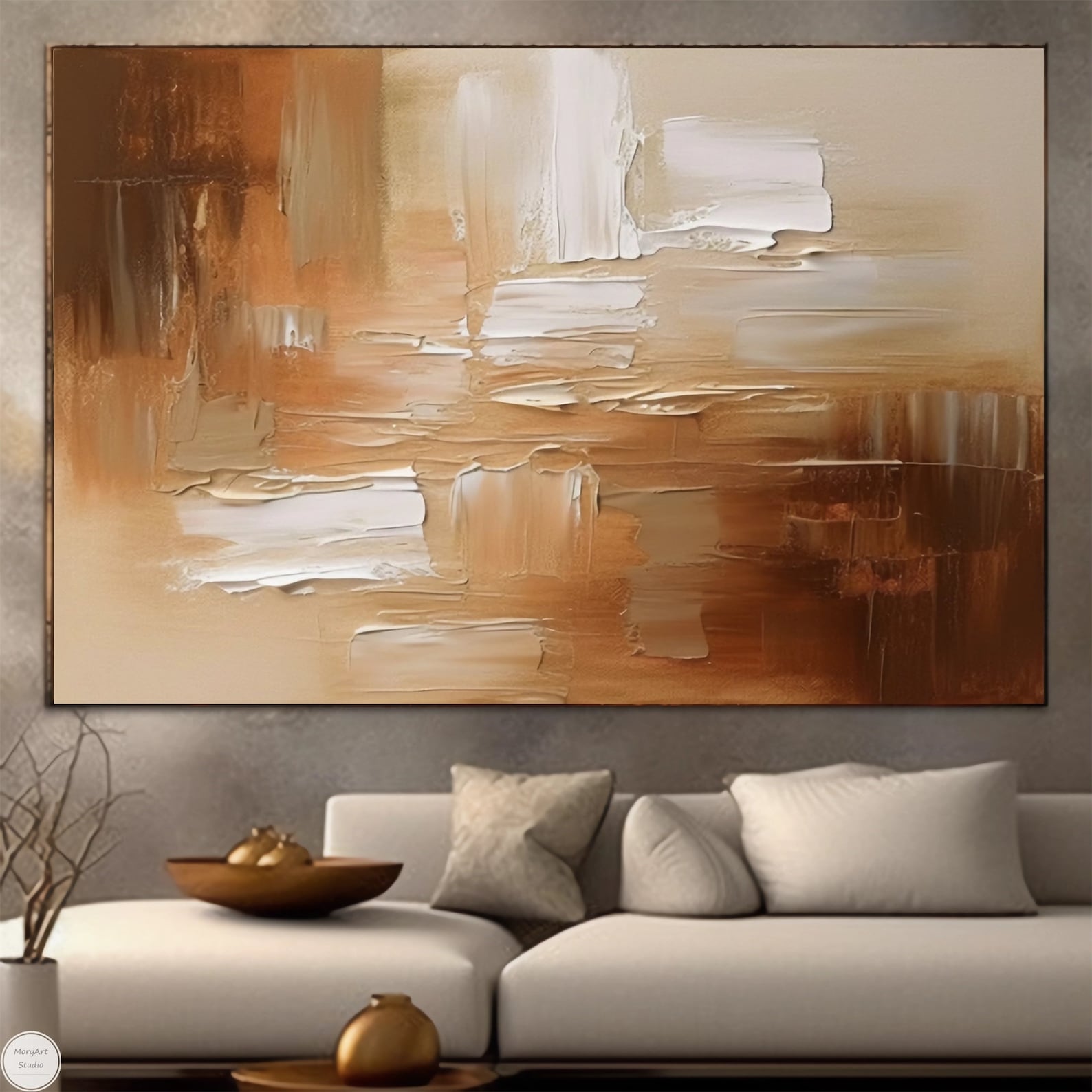 Large Original Beige Brown Abstract Painting Minimalist Brown Abstract ...