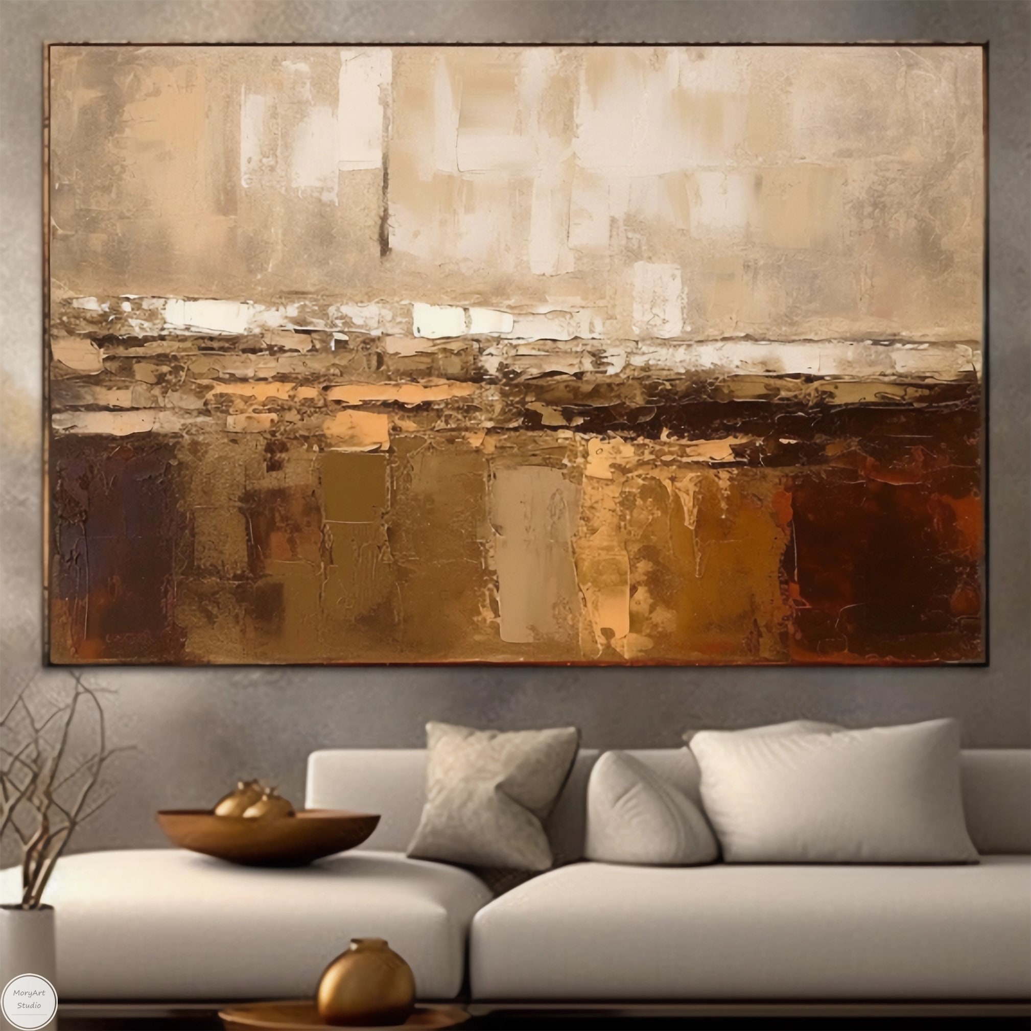Brown Minimalist Painting Brown Abstract Wall Art Beige Acrylic