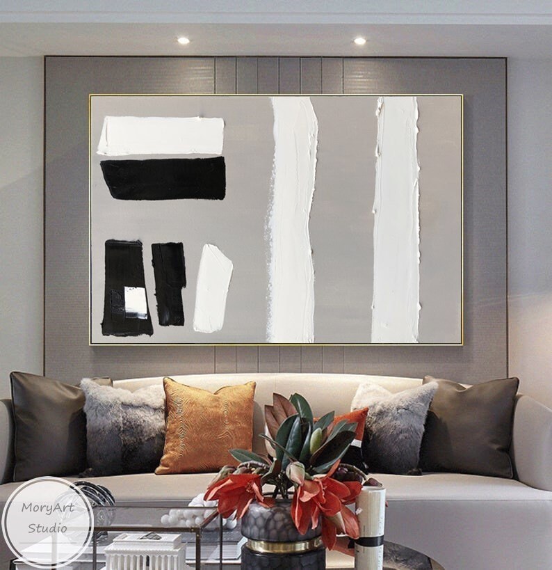 Large White Abstract Texture Wall Art Original Modern Gray Abstract Oil ...