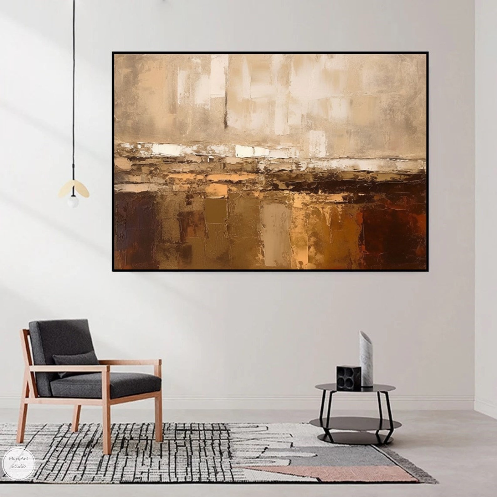 Brown Minimalist Painting Brown Abstract Wall Art Beige Acrylic