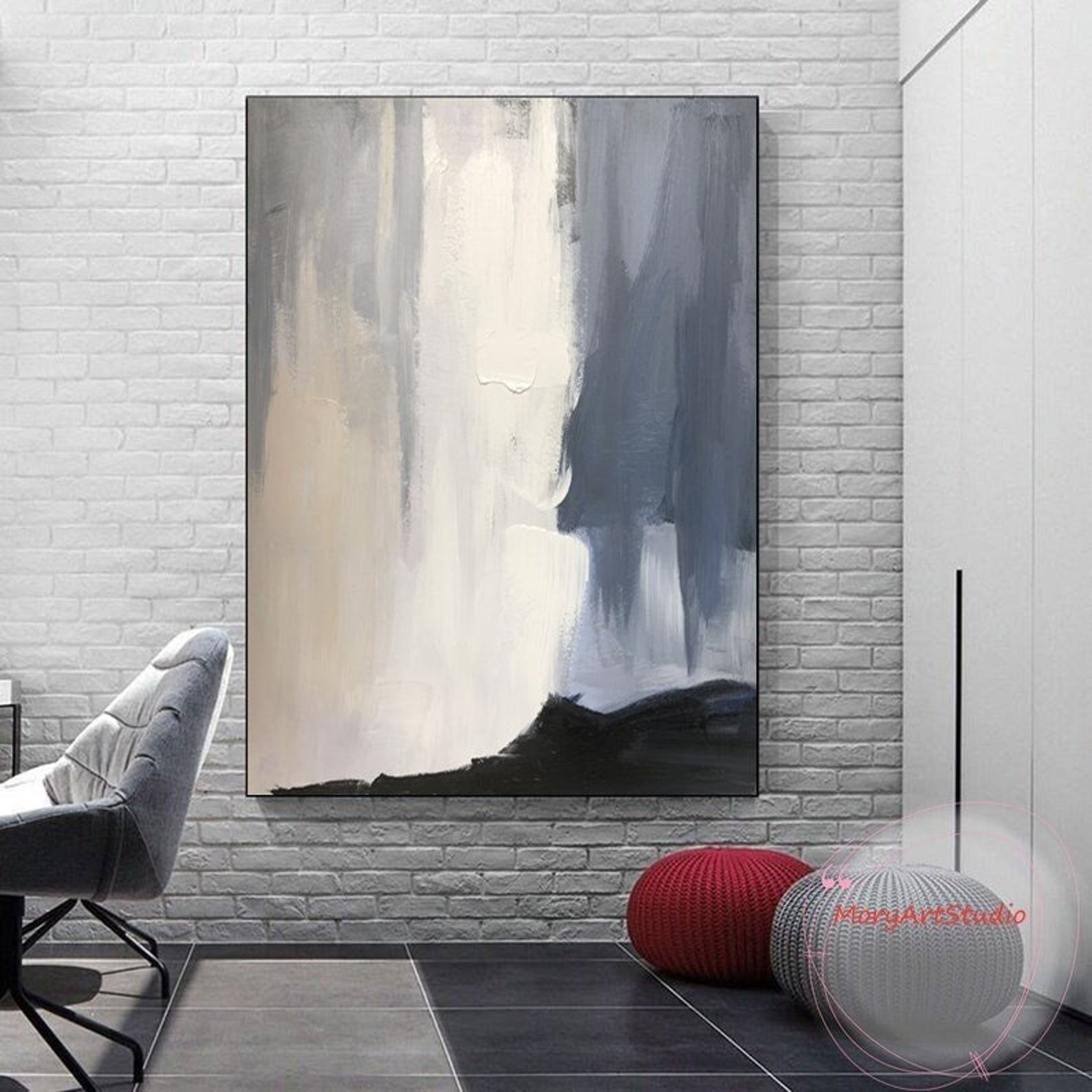 Large Gray Minimalism Abstract Wall Art Neutral Abstract Painting White ...