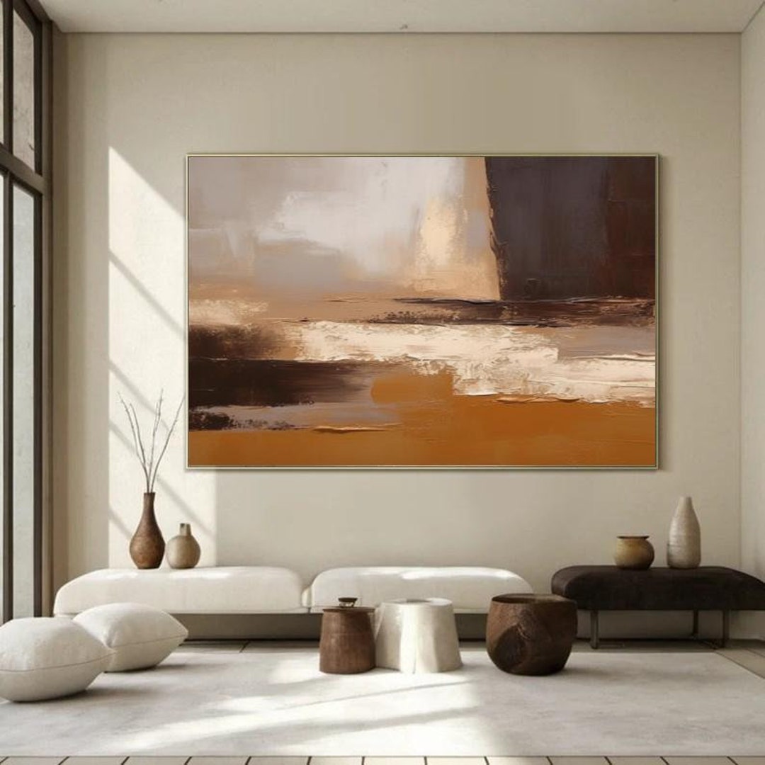 Large Black Brown Abstract Wabi-sabi Wall Art Gold Abstract Canvas Wall ...