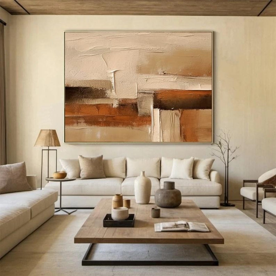 Beige and Brown Minimalist Abstract Oil Painting Brown Wabi-sabi ...