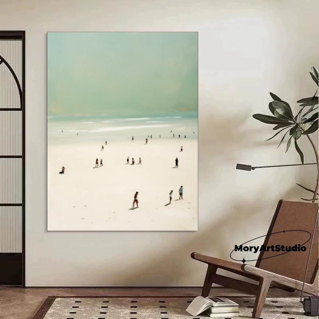 Sage Green Beige Minimalist Beach Painting Large 3D Textured Wall Art ...