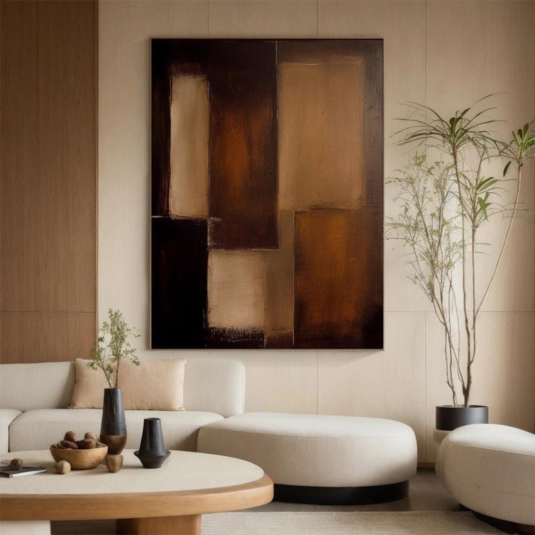Neutral Wabi Sabi Wall Art Brown Beige Minimalist Painting on Canvas ...