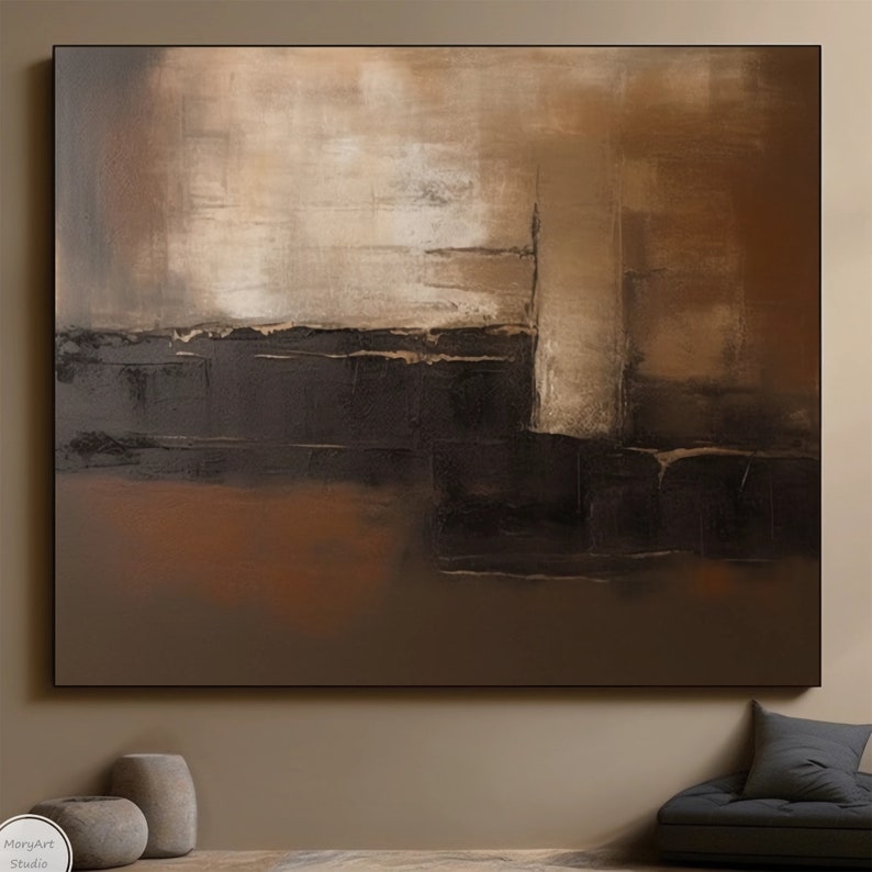 Black Brown Abstract Wall Art Black Minimalist Painting on Canvas Large ...