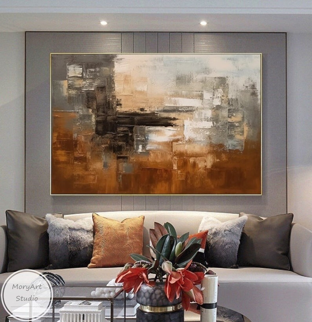 Large Grey Textured Wall Art Modern Wall Abstract Art Original Brown ...