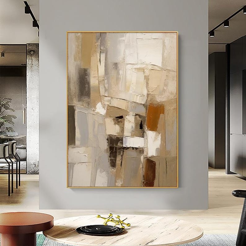 Wabi Sabi Wall Art Brown Painting 3D Texture Large Beige Boho Painting ...