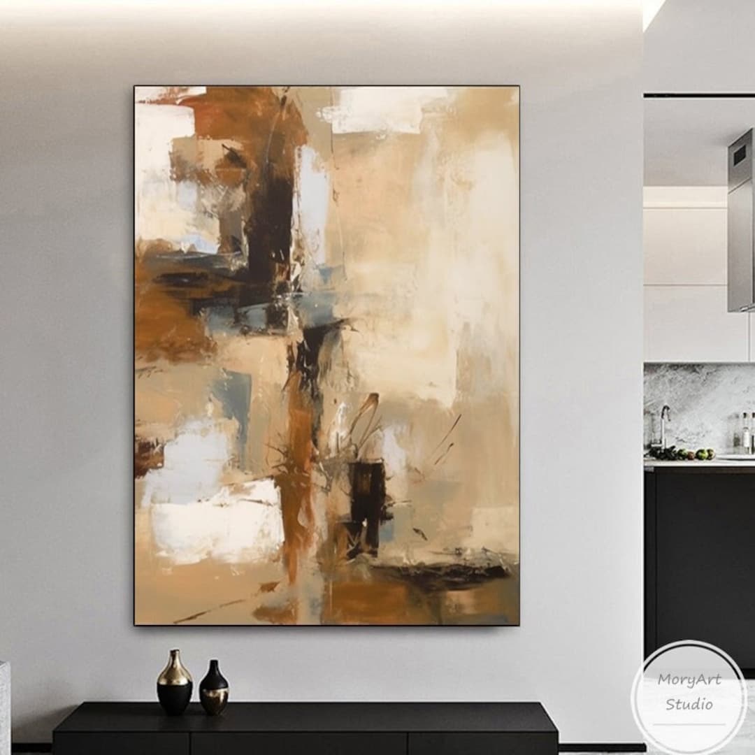 Nordic Boho Beige Abstract Wall Art Modern Minimalist Brown Canvas Wall ...