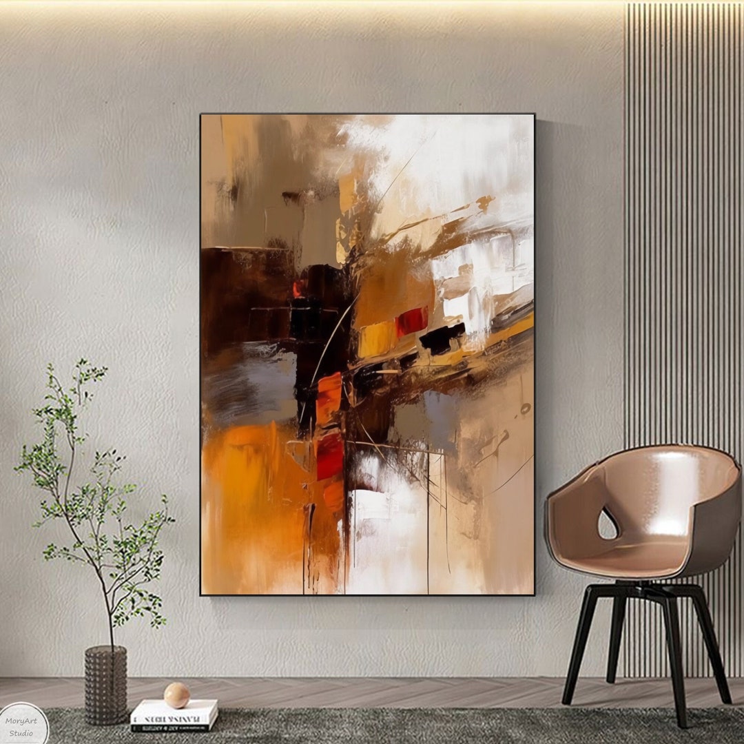 Brown Wabi Sabi Abstract Oil Painting White Abstract Texture Wall Art ...