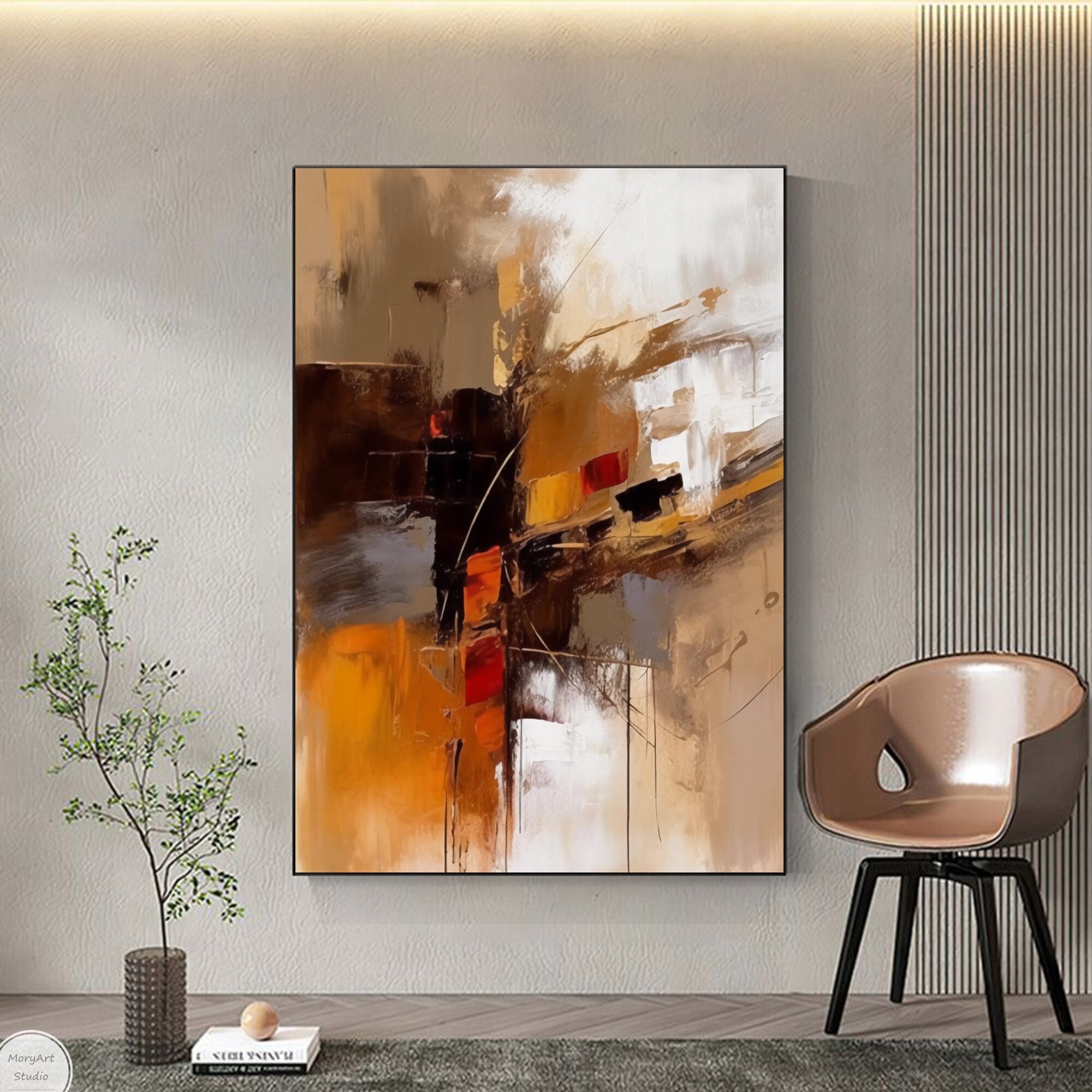 Brown Wabi Sabi Abstract Oil Painting White Abstract Texture Wall Art Extra Large Modern Orange Canvas Art Living Room Wall Decoration Art