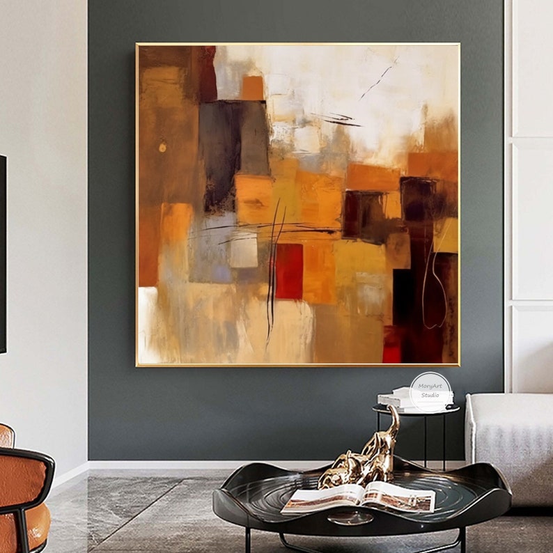 Large Abstract Colorful Textured Oil Painting Orange Abstract Painting ...