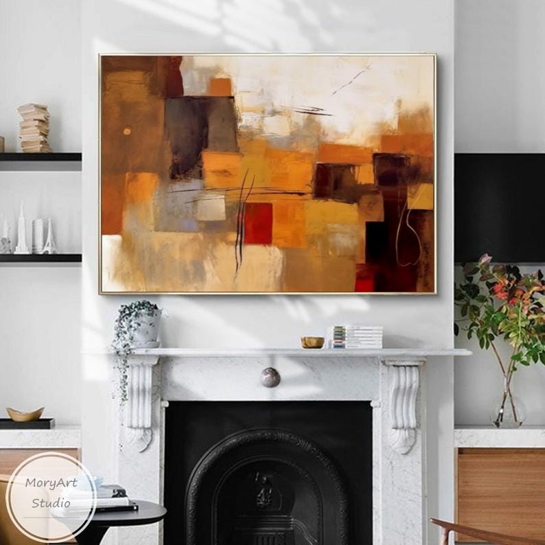 Orange and Brown Abstract Landscape Painting Brown Texture Wall Decor ...