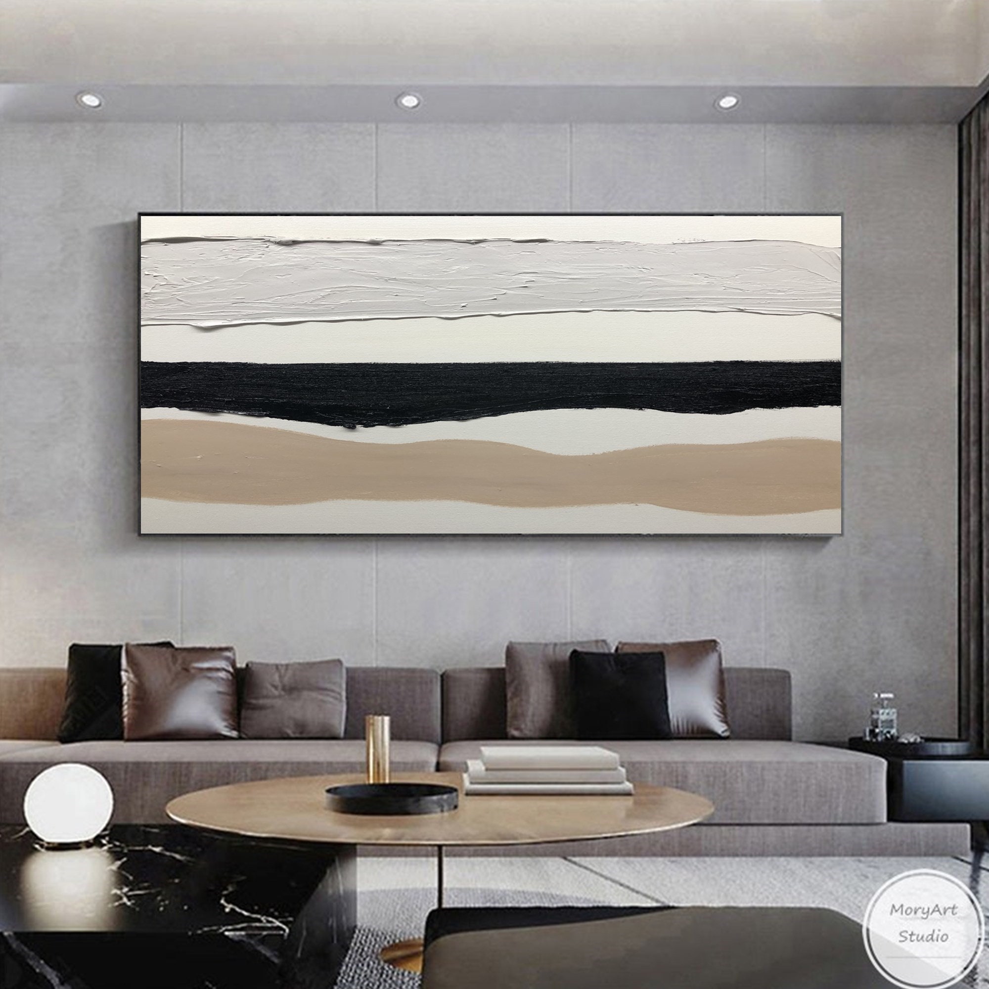 Extra Large Abstract Wall Art Minimalist Abstract Canvas Art Beige and ...