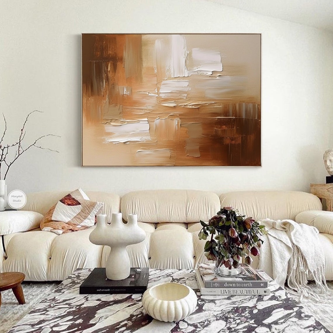 Large Original Beige Brown Abstract Painting Minimalist Brown Abstract