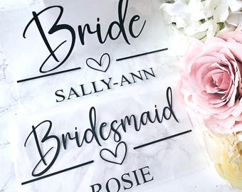 Iron On Vinyl Names, Wedding Roles, Bride, Bridesmaid, Maid of Honour, Personalised Robes, Tshirts