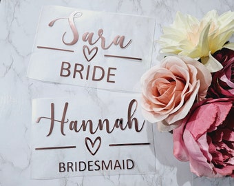 Iron on Vinyl Names Wedding Hen Personalised Dressing Gowns Slippers Face Masks T-shirts Bride Maid of honour Bridesmaid