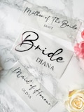 Iron on Vinyl Names Wedding Personalised Dressing Gowns Slippers Face Masks T-shirts etc Custom made Bride Maid of honour Bridesmaid