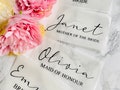 Iron on Vinyl Names Wedding Hen Personalised Dressing Gowns Slippers Face Masks T-shirts etc Custom made Bride Maid of honour Bridesmaid