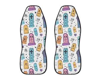 Fundas para asientos de coche de Halloween, diseño de cementerio espeluznante, poliéster, juego de 2