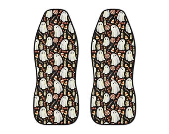 Ghost Car Seat Covers, Spooky Halloween Decor, Polyester, Set of 2