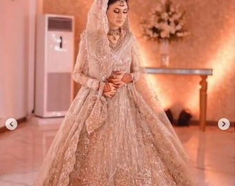 Pakistani Anarkali Wedding Bridal Long Pakistani Bollywood Lehenga Choli Kshkin Bespoke handwork