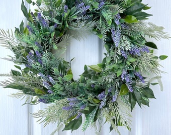 Spring / Summer Lavender and Eucalyptus and Front door Wreath, artificial handmade Year Round wreath