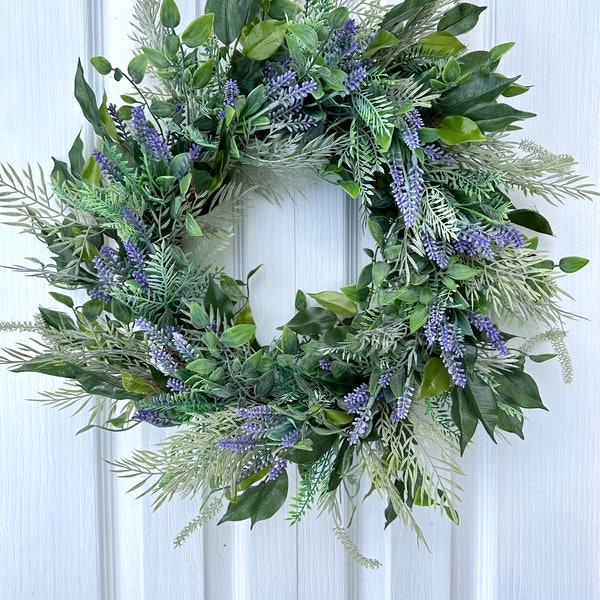 Spring / Summer Lavender and Eucalyptus and Front door Wreath, artificial handmade Year Round wreath