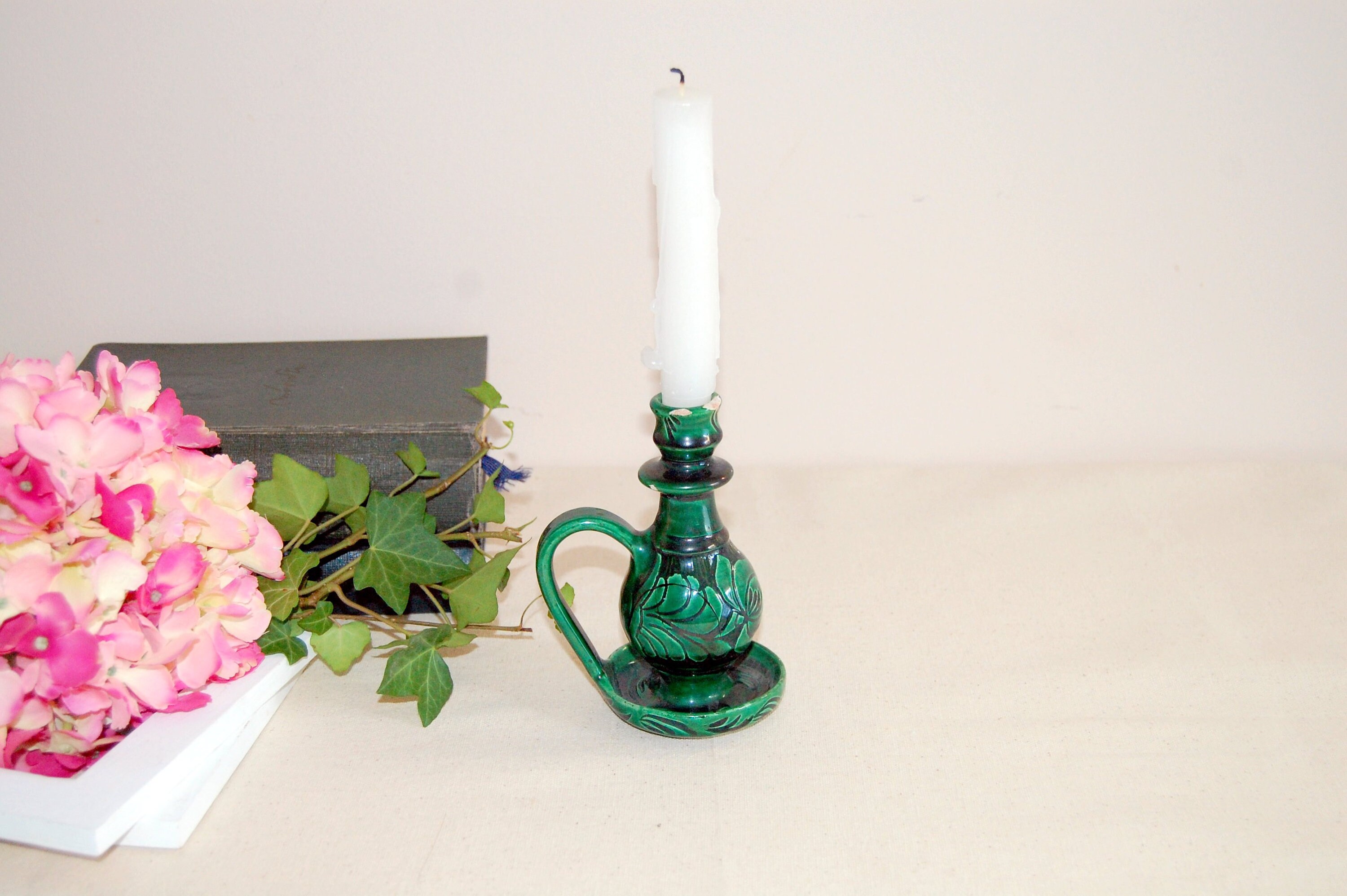 Glazed pottery folk ceramic candle holder painted by hand Etsy