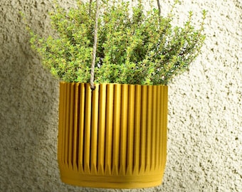 Indoor Hanging Planter in Mustard, 4 or 5 inch Hanging Plant Pot Unique Gift, 3D Printed Planter, Outdoor Patio Decor, Cottagecore Decor,MCR