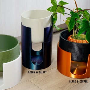 Modern Elevated Planter and Plant Stand Set - 2-Piece Plant Pot with Drainage in Multi Colors & Sizes, Mid-Century Modern Indoor Plant Stand
