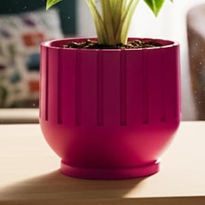 Bold Color Fluted Planter – 3D Printed Indoor Pot with Drainage, Hot Pink to Terracotta, Statement Plant Pot, Mid-Bubble