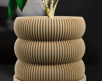 Bubble Plant Pot With Drainage and Saucer, 21 Colors and 5 Size Options, 3D Printed Planter, Gift for Plant Lover, Ribbed