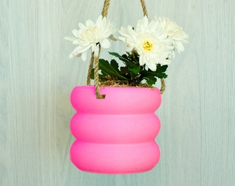 Hanging Bubble Pot, 3D Printed Planter, Hanging Wall Planter with Drainage, Minimal Decor, 4 5 6 7 8 Inch Plant Pots in Barbie Pink