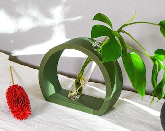 Circle Propagation Station, 3D Printed Planters, Glass Tube Hydroponics Station, Bookshelf Decor, Indie Room Aesthetic