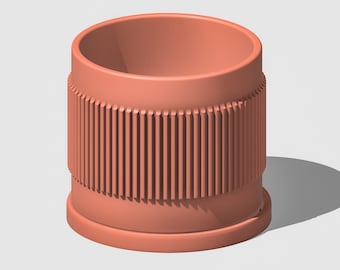 Mid-Century Ribbed Planter with Drainage and Saucer, 3D Printed Planter with Unique Modern Design, Lightweight