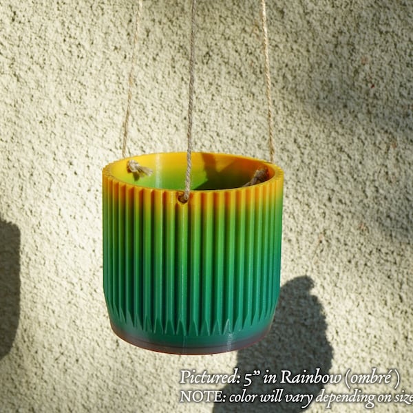 7" 3D Printed Hanging Planter: Indoor Plant Pot, Outdoor Patio Decor, Durable & Stylish, Cottagecore Decor in Rainbow