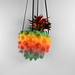 Hanging Planter for Indoor or Outdoors, Unique Rainbow Spiked Orb Wall Planter, 3d Printed Pot, 5 inch Planter, Maximalist Hanging Art Decor