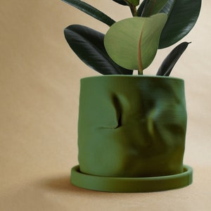 Modern Plant Pot with Drainage in Matte Olive Green, Arezzo Pots with Saucer, House Plant Planter Pot, Lightweight