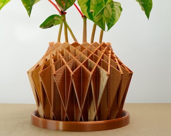 Cute Plant Pot with Drainage and Saucer, Modern Planter Pot Unique, Cacti and House Plant Planter, Lightweight Copper Art Decor, Galaxy