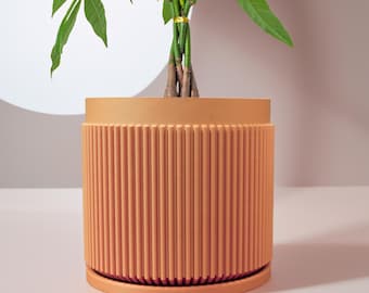 Large Indoor Outdoor 3D Printed Planter, Plant Pot with Drainage, Terracotta, Green, Beige, Sizes 4 5 6 7 8 9 10 11 Inch, Cadence