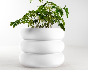 Bubble Planter Pot, 3D Printed Planter, Ring Stacked Planter with Drainage, Plant Pot Unique in White, Home Decor Modern